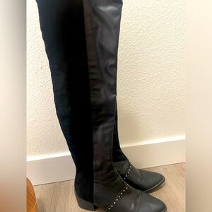 Thigh high black leather/suede boots